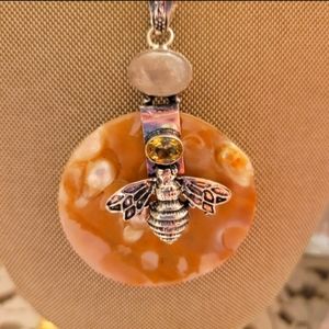 Bee Pendant Necklace with Orange Agate and Citrine Accent